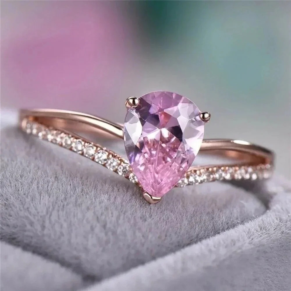 18K Rose Gold Pear Shaped Pink Teardrop Ring
